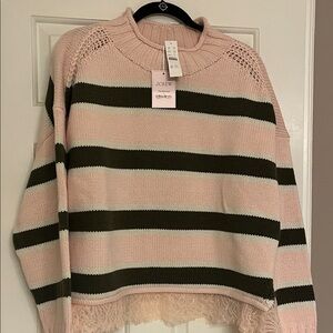 J. Crew Collina Strada Blush Pink and Olive Striped Sweater